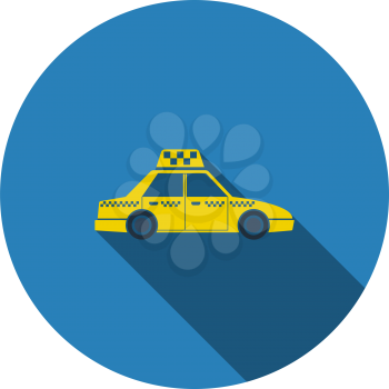 Taxi Car Icon. Flat Circle Stencil Design With Long Shadow. Vector Illustration.