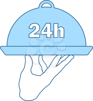 24 Hour Room Service Icon. Thin Line With Blue Fill Design. Vector Illustration.