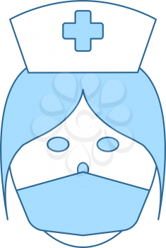 Nurse Head Icon. Thin Line With Blue Fill Design. Vector Illustration.