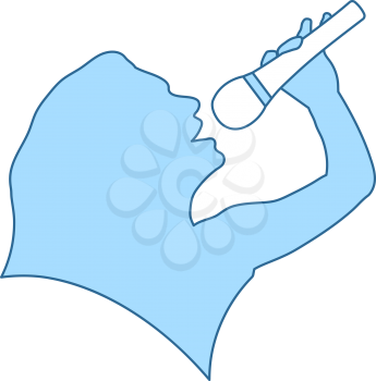 Karaoke Womans Silhouette Icon. Thin Line With Blue Fill Design. Vector Illustration.