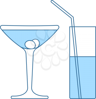 Coctail Glasses Icon. Thin Line With Blue Fill Design. Vector Illustration.