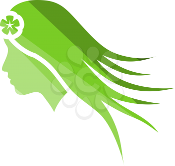 Woman Head With Flower In Hair Icon. Flat Color Ladder Design. Vector Illustration.