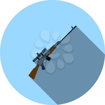 Sniper Rifle Icon. Flat Circle Stencil Design With Long Shadow. Vector Illustration.