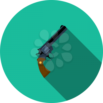 Revolver Gun Icon. Flat Circle Stencil Design With Long Shadow. Vector Illustration.
