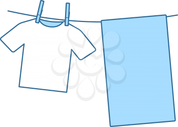 Drying Linen Icon. Thin Line With Blue Fill Design. Vector Illustration.