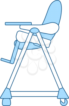 Baby High Chair Icon. Thin Line With Blue Fill Design. Vector Illustration.