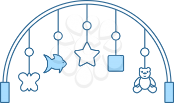 Baby Arc With Hanged Toys Icon. Thin Line With Blue Fill Design. Vector Illustration.