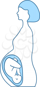 Pregnant Woman With Baby Icon. Thin Line With Blue Fill Design. Vector Illustration.