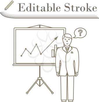 Clerk Near Analytics Stand Icon. Editable Stroke Simple Design. Vector Illustration.