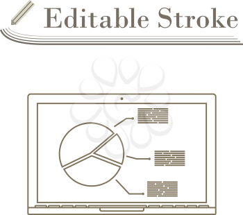 Laptop With Analytics Diagram Icon. Editable Stroke Simple Design. Vector Illustration.