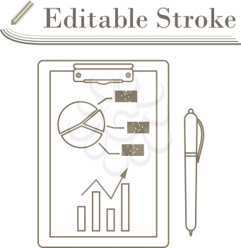 Writing Tablet With Analytics Chart Icon. Editable Stroke Simple Design. Vector Illustration.