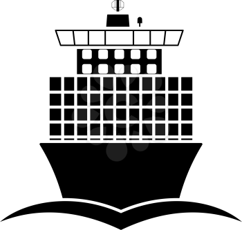 Container Ship Icon Front View. Black on White. Vector Illustration.