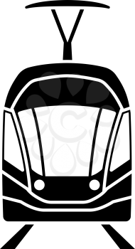 Tram Icon Front View. Black on White. Vector Illustration.