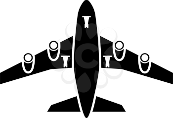 Airplane Takeoff Icon Front View. Black on White. Vector Illustration.