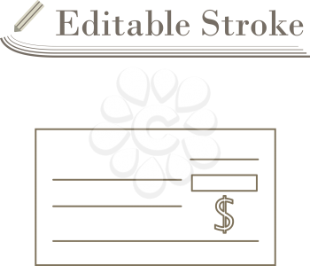 Bank Check Icon. Editable Stroke Simple Design. Vector Illustration.