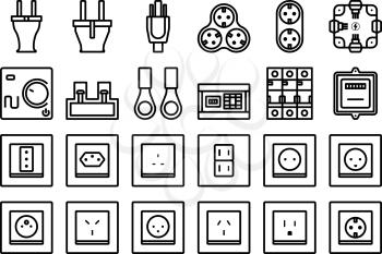 Electrics Icon Set. Editable Bold Outline Design. Vector Illustration.