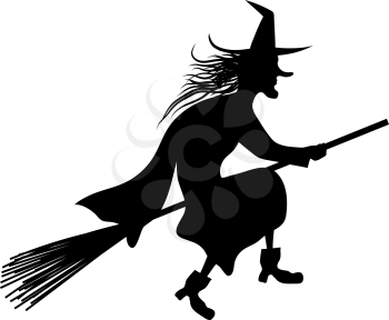 Witch On Broomstick  Over White Background for Creating Halloween Designs.  Vector illustration.