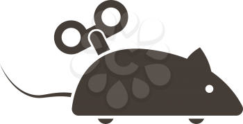 April fool's day emblem with clockwork mouse. Vector illustration.