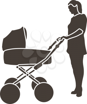 Mother's day emblem with mother and buggy. Vector illustration. 