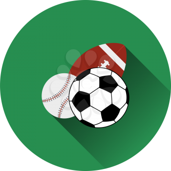 Sport Balls Icon. Flat Circle Stencil Design With Long Shadow. Vector Illustration.