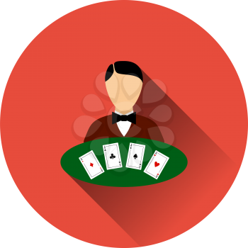 Casino Dealer Icon. Flat Circle Stencil Design With Long Shadow. Vector Illustration.