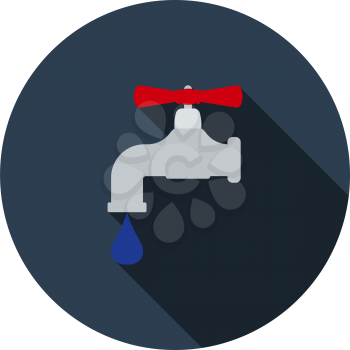 Icon Of Pipe With Valve. Flat Circle Stencil Design With Long Shadow. Vector Illustration.