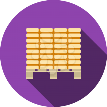 Icon Of Construction Pallet. Flat Circle Stencil Design With Long Shadow. Vector Illustration.