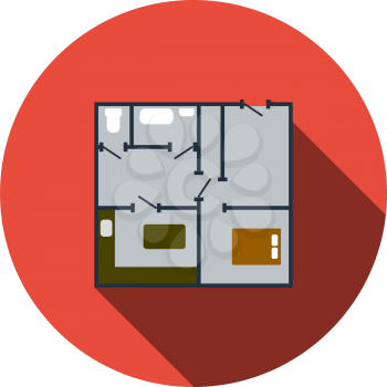 Icon Of Apartment Plan. Flat Circle Stencil Design With Long Shadow. Vector Illustration.