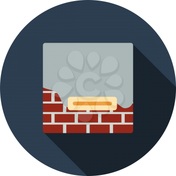 Icon Of Plastered Brick Wall. Flat Circle Stencil Design With Long Shadow. Vector Illustration.
