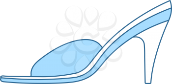 Woman Pom-pom Shoe Icon. Thin Line With Blue Fill Design. Vector Illustration.