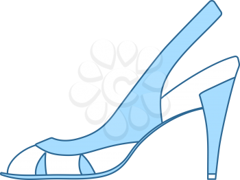 Woman Heeled Sandal Icon. Thin Line With Blue Fill Design. Vector Illustration.