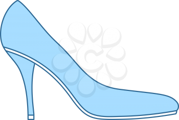 Middle Heel Shoe Icon. Thin Line With Blue Fill Design. Vector Illustration.