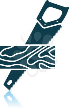 Handsaw Cutting A Plank Icon. Shadow Reflection Design. Vector Illustration.