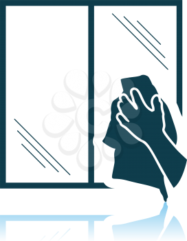Hand Wiping Window Icon. Shadow Reflection Design. Vector Illustration.