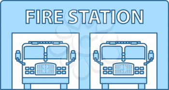 Fire Station Icon. Thin Line With Blue Fill Design. Vector Illustration.