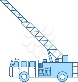 Fire Service Truck Icon. Thin Line With Blue Fill Design. Vector Illustration.
