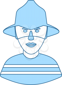 Fireman Icon. Thin Line With Blue Fill Design. Vector Illustration.