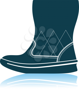Woman Fluffy Ugg Boot Icon. Shadow Reflection Design. Vector Illustration.