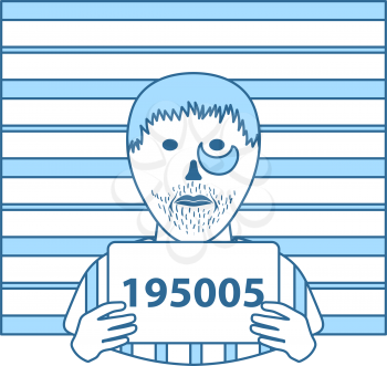 Prisoner In Front Of Wall With Scale Icon. Thin Line With Blue Fill Design. Vector Illustration.