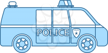 Police Van Icon. Thin Line With Blue Fill Design. Vector Illustration.