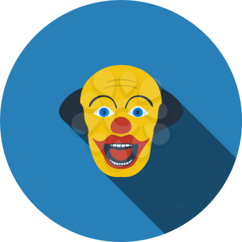 Party Clown Face Icon. Flat Circle Stencil Design With Long Shadow. Vector Illustration.