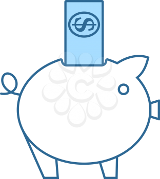 Piggy Bank Icon. Thin Line With Blue Fill Design. Vector Illustration.