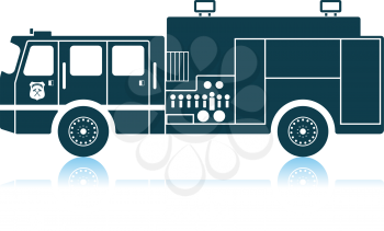 Fire Service Truck Icon. Shadow Reflection Design. Vector Illustration.