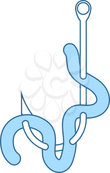 Icon Of Worm On Hook. Thin Line With Blue Fill Design. Vector Illustration.