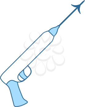 Icon Of Fishing Speargun. Thin Line With Blue Fill Design. Vector Illustration.