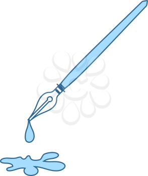 Fountain Pen With Blot Icon. Thin Line With Blue Fill Design. Vector Illustration.
