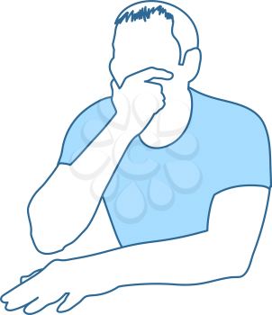 Thinking Man Icon. Thin Line With Blue Fill Design. Vector Illustration.