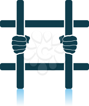 Hands Holding Prison Bars Icon. Shadow Reflection Design. Vector Illustration.