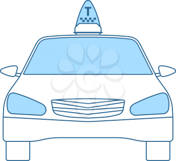 Taxi Icon. Thin Line With Blue Fill Design. Vector Illustration.