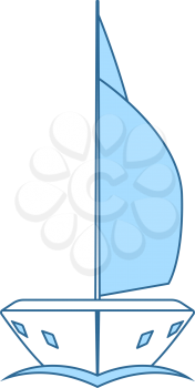 Sail Yacht Icon. Thin Line With Blue Fill Design. Vector Illustration.